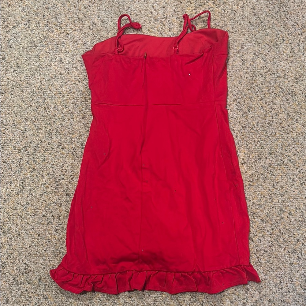 Red Dress with Ruffle Hem - Picture 2 of 2
